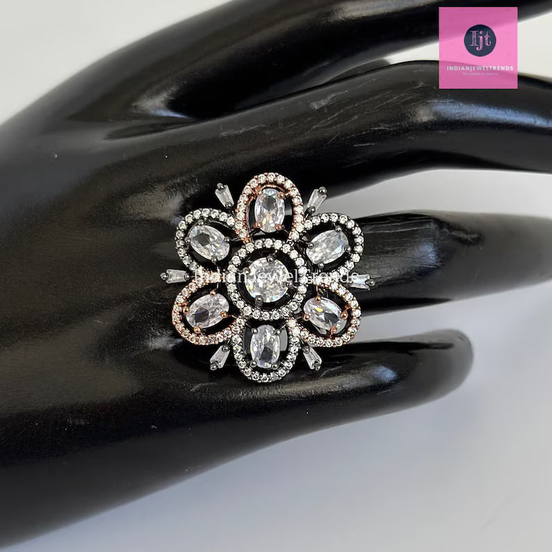 CZ Diamond Rings/Statement Rings/Adjustable Rings/Indian Rings/Pakistani Jewelry/Indian/Bollywood Jewelry/Indian Wedding/Cocktail Rings