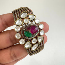 Fire Stone Victorian Moissanite Polki openable bracelets,Single Broad Bangle, bridesmaid gifts,Indian Pakistani Jewelry, Indian wedding,Gift