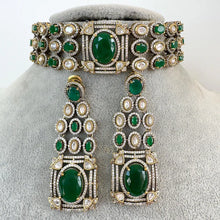 Malaika Arora inspired Green Victorian Moissanite polki Cz diamond choker,Indian Bridal Jewelry, Sabyasachi Designer necklace, Pakistani