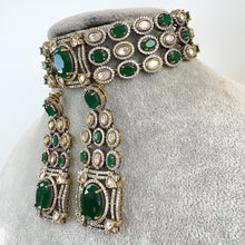 Malaika Arora inspired Green Victorian Moissanite polki Cz diamond choker,Indian Bridal Jewelry, Sabyasachi Designer necklace, Pakistani