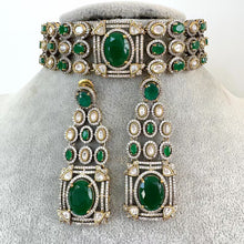 Malaika Arora inspired Green Victorian Moissanite polki Cz diamond choker,Indian Bridal Jewelry, Sabyasachi Designer necklace, Pakistani