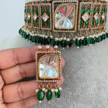 Green Victorian Moissanite polki Cz diamond choker Necklace,Indian Bridal Jewelry,Bollywood Sabyasachi Designer necklace, Pakistani Wedding