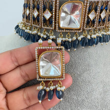 Blue Victorian Moissanite polki Cz diamond choker Necklace,Indian Bridal Jewelry,Bollywood Sabyasachi Designer necklace, Pakistani Wedding