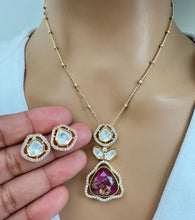 Victorian Moissanite Polki Kundan Chain Pendant Set With Gold Plating, Sabyasachi Inspired Necklace, Indian Pakistani wedding Jewelry