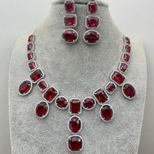Ruby Silver CZ Diamond necklace, American Diamond Necklace,Indian pakistani jewelry for wedding, gift for her, bridal jewelry