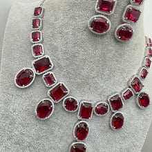 Ruby Silver CZ Diamond necklace, American Diamond Necklace,Indian pakistani jewelry for wedding, gift for her, bridal jewelry