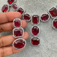 Ruby Silver CZ Diamond necklace, American Diamond Necklace,Indian pakistani jewelry for wedding, gift for her, bridal jewelry