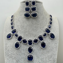 Blue Silver CZ Diamond necklace, American Diamond Necklace,Indian pakistani jewelry for wedding, gift for her, bridal jewelry