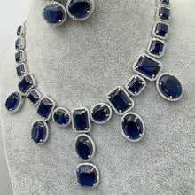 Blue Silver CZ Diamond necklace, American Diamond Necklace,Indian pakistani jewelry for wedding, gift for her, bridal jewelry