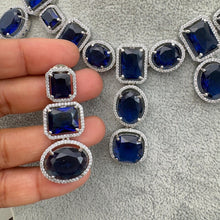 Blue Silver CZ Diamond necklace, American Diamond Necklace,Indian pakistani jewelry for wedding, gift for her, bridal jewelry
