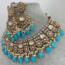 Blue Kundan Necklace Set, Pearl Kundan necklace , Bollywood Jewelry, Indian Pakistani jewelry for wedding