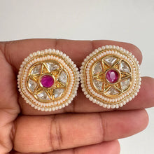 Moissanite Kundan Stud Earrings/ Indian Studs/ Green, Rani, Maroon Studs/ Indian Earrings/ Indian Jewelry/ Polki Studs/ Jadao Kundan/ Sabyas