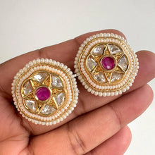 Moissanite Kundan Stud Earrings/ Indian Studs/ Green, Rani, Maroon Studs/ Indian Earrings/ Indian Jewelry/ Polki Studs/ Jadao Kundan/ Sabyas