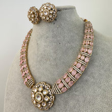 Pink Victorian Moissanite polki Cz diamond Necklace, Indian Bridal Jewelry, Bollywood Sabyasachi Designer necklace, Pakistani Wedding set