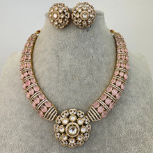 Pink Victorian Moissanite polki Cz diamond Necklace, Indian Bridal Jewelry, Bollywood Sabyasachi Designer necklace, Pakistani Wedding set