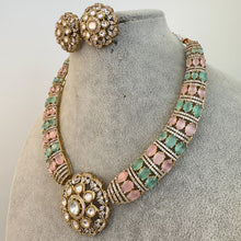 MintPink Victorian Moissanite polki Cz diamond Necklace, Indian Bridal Jewelry, Bollywood Sabyasachi Designer necklace, Pakistani Wedding