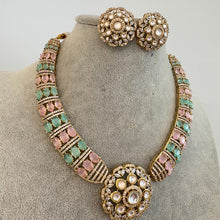 MintPink Victorian Moissanite polki Cz diamond Necklace, Indian Bridal Jewelry, Bollywood Sabyasachi Designer necklace, Pakistani Wedding