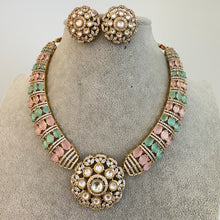 MintPink Victorian Moissanite polki Cz diamond Necklace, Indian Bridal Jewelry, Bollywood Sabyasachi Designer necklace, Pakistani Wedding
