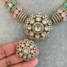 MintPink Victorian Moissanite polki Cz diamond Necklace, Indian Bridal Jewelry, Bollywood Sabyasachi Designer necklace, Pakistani Wedding