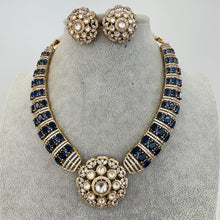 Blue Victorian Moissanite polki Cz diamond Necklace, Indian Bridal Jewelry, Bollywood Sabyasachi Designer necklace, Pakistani Wedding