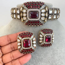 Ruby Victorian Polki Kundan CZ Necklace Choker/Designer Bollywood Jewelry/Statement Bridal jewelry/Indian Wedding/Pakistani/Punjabi