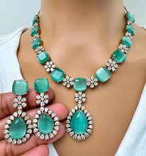 Mint TearDrop CZ diamond Necklace, Indian CZ diamond, Prom Jewelry, Mother of the Bride Teardrop Necklace, Bridesmaid, Graduation gift