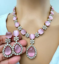 Pink TearDrop CZ diamond Necklace, Indian CZ diamond, Prom Jewelry, Mother of the Bride Teardrop Necklace, Bridesmaid, Graduation gift