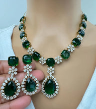 Green TearDrop CZ diamond Necklace, Indian CZ diamond, Prom Jewelry, Mother of the Bride Teardrop Necklace, Bridesmaid, Graduation gift
