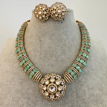 Mint Victorian Moissanite polki Cz diamond Necklace, Indian Bridal Jewelry, Bollywood Sabyasachi Designer necklace, Pakistani Wedding
