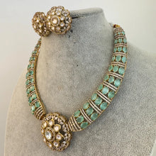 Mint Victorian Moissanite polki Cz diamond Necklace, Indian Bridal Jewelry, Bollywood Sabyasachi Designer necklace, Pakistani Wedding