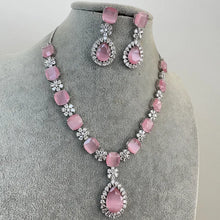 Pink TearDrop CZ diamond Necklace, Indian CZ diamond, Prom Jewelry, Mother of the Bride Teardrop Necklace, Bridesmaid, Graduation gift
