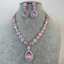 Pink TearDrop CZ diamond Necklace, Indian CZ diamond, Prom Jewelry, Mother of the Bride Teardrop Necklace, Bridesmaid, Graduation gift