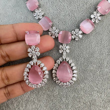 Pink TearDrop CZ diamond Necklace, Indian CZ diamond, Prom Jewelry, Mother of the Bride Teardrop Necklace, Bridesmaid, Graduation gift