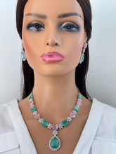 MintPink TearDrop CZ diamond Necklace, Indian CZ diamond, Prom Jewelry, Mother of the Bride Teardrop Necklace, Bridesmaid, Graduation gift