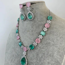 MintPink TearDrop CZ diamond Necklace, Indian CZ diamond, Prom Jewelry, Mother of the Bride Teardrop Necklace, Bridesmaid, Graduation gift