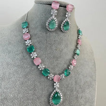 MintPink TearDrop CZ diamond Necklace, Indian CZ diamond, Prom Jewelry, Mother of the Bride Teardrop Necklace, Bridesmaid, Graduation gift