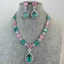 MintPink TearDrop CZ diamond Necklace, Indian CZ diamond, Prom Jewelry, Mother of the Bride Teardrop Necklace, Bridesmaid, Graduation gift