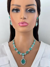 Mint TearDrop CZ diamond Necklace, Indian CZ diamond, Prom Jewelry, Mother of the Bride Teardrop Necklace, Bridesmaid, Graduation gift