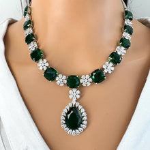 Green TearDrop CZ diamond Necklace, Indian CZ diamond, Prom Jewelry, Mother of the Bride Teardrop Necklace, Bridesmaid, Graduation gift