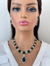 Green TearDrop CZ diamond Necklace, Indian CZ diamond, Prom Jewelry, Mother of the Bride Teardrop Necklace, Bridesmaid, Graduation gift