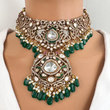 Green Bridal Mossinate Polki Victorian Necklace, Sabyasachi Necklace, Wedding necklace, Semi Precious Jewelry, Bollywood Celebrity Necklace