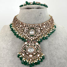 Green Bridal Mossinate Polki Victorian Necklace, Sabyasachi Necklace, Wedding necklace, Semi Precious Jewelry, Bollywood Celebrity Necklace