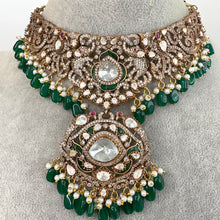 Green Bridal Mossinate Polki Victorian Necklace, Sabyasachi Necklace, Wedding necklace, Semi Precious Jewelry, Bollywood Celebrity Necklace