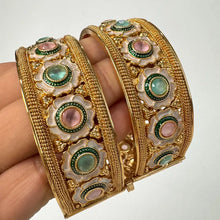 Classic Mint Pink Gold plated Openable bangles Pair\Statement Kadas/Gold Bangles/Bridal Bangles/Indian Wedding/Pakistani/Punjabi, Gold Kadas