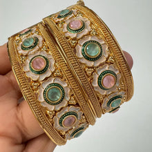 Classic Mint Pink Gold plated Openable bangles Pair\Statement Kadas/Gold Bangles/Bridal Bangles/Indian Wedding/Pakistani/Punjabi, Gold Kadas