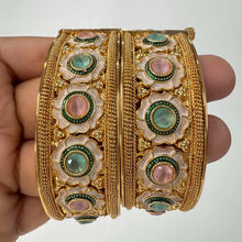 Classic Mint Pink Gold plated Openable bangles Pair\Statement Kadas/Gold Bangles/Bridal Bangles/Indian Wedding/Pakistani/Punjabi, Gold Kadas