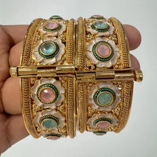 Classic Mint Pink Gold plated Openable bangles Pair\Statement Kadas/Gold Bangles/Bridal Bangles/Indian Wedding/Pakistani/Punjabi, Gold Kadas