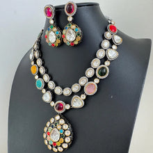 Multi Victorian CZ Stone Necklace/Sabyasachi Necklace/Kundan Jewelry Set/Indian wedding collection/Bridal Necklace/Pakistani Jewelry