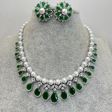 Emerald CZ diamond bridal necklace, American Diamond wedding necklace, Cz jewelry, Indian, Pakistani, Punjabi wedding jewelry