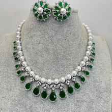 Emerald CZ diamond bridal necklace, American Diamond wedding necklace, Cz jewelry, Indian, Pakistani, Punjabi wedding jewelry